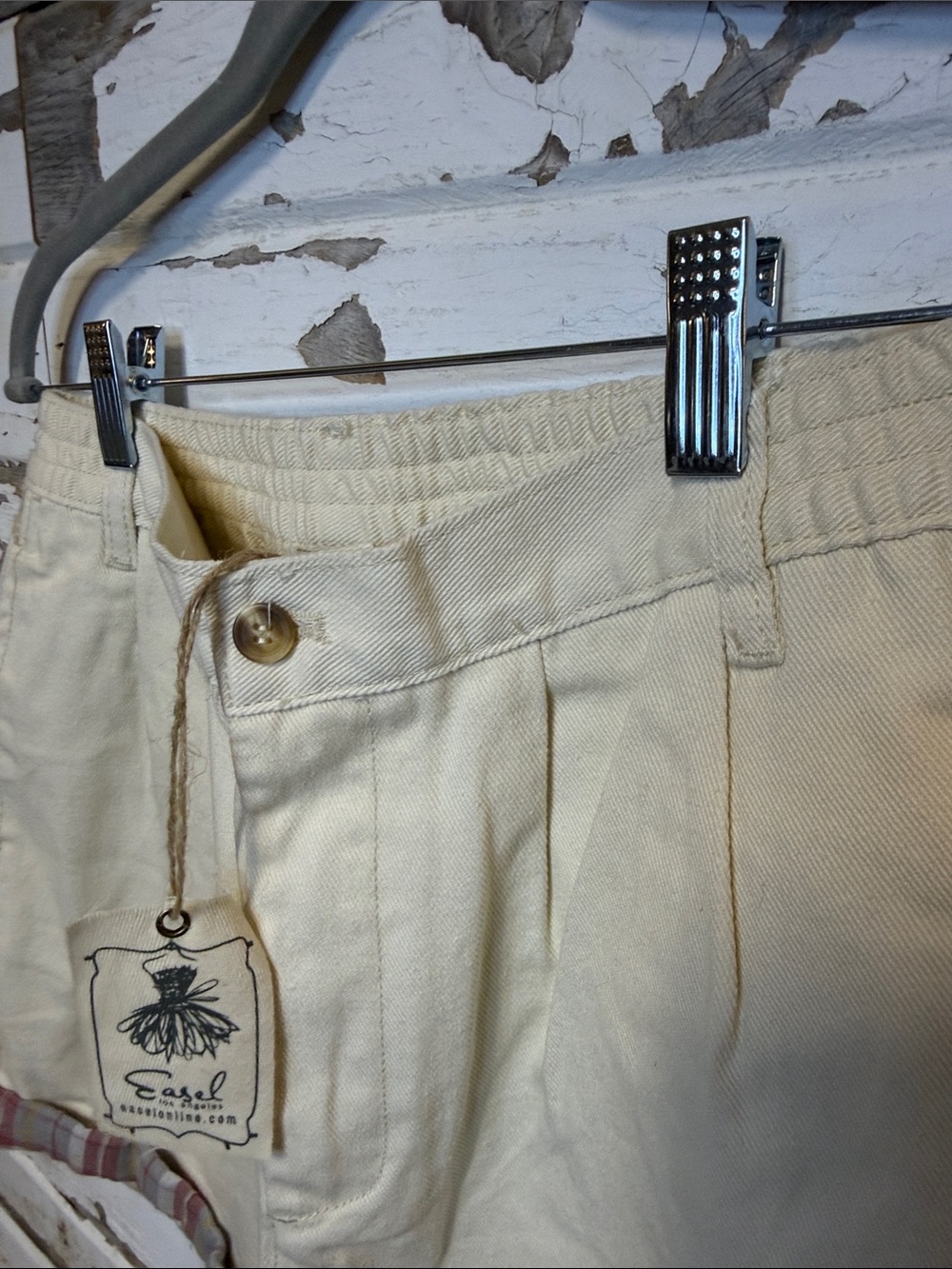 Easel Cream High-Waist Shorts with Plaid Trim (38 - Picture 4 of 6
